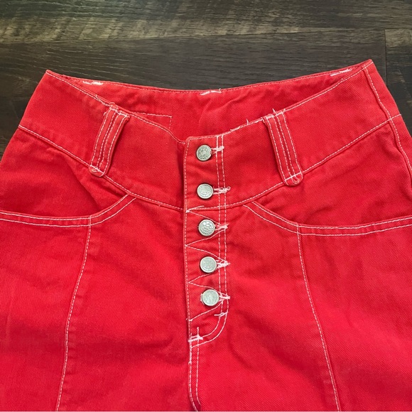 Vintage Baxis red super flare bells bellbottom wide leg denim jeans 26” waist - Picture 2 of 15